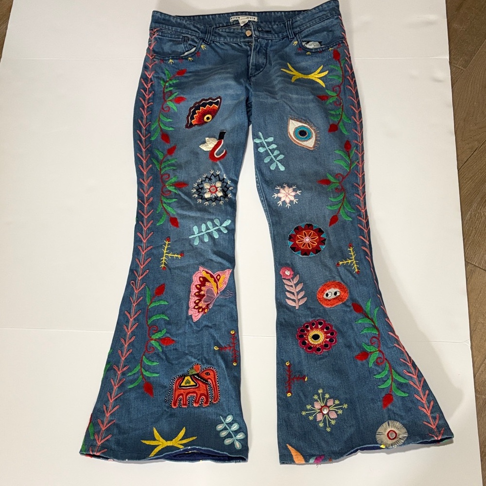 Alice + Olivia Multicolor Embroidered Flare Jeans